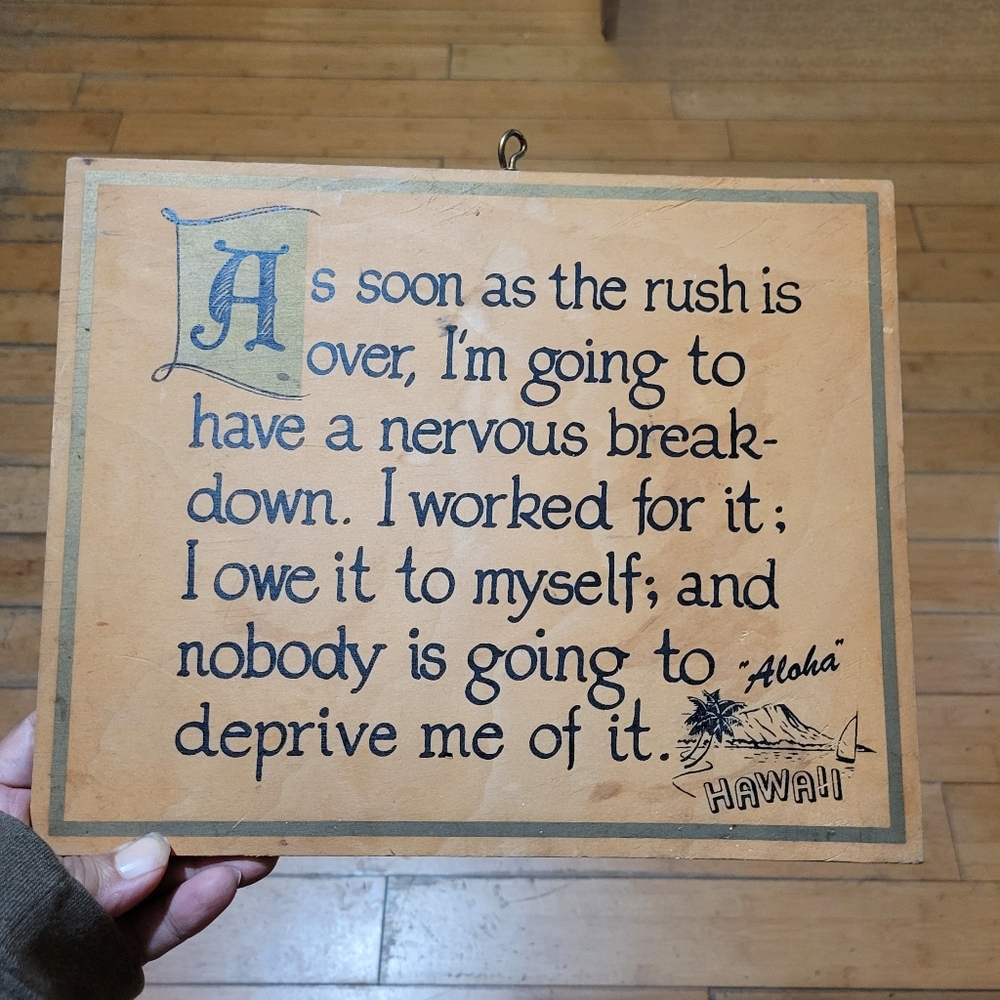MCM Wood Plaque Souvenir of Hawaii Nervous Breakdown Saying Novelty